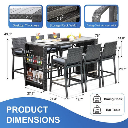 Tavolo da bar alto e sedie in vimini PE FINCATI per esterni, set rettangolare di lusso moderno extra-large per quattro/sei persone