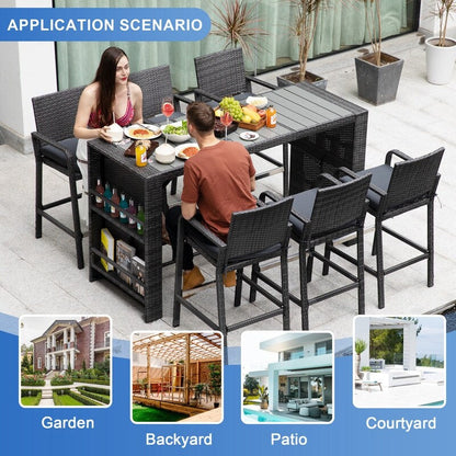 Tavolo da bar alto e sedie in vimini PE FINCATI per esterni, set rettangolare di lusso moderno extra-large per quattro/sei persone