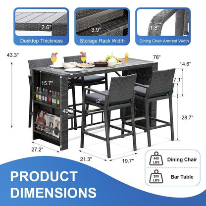 Tavolo da bar alto e sedie in vimini PE FINCATI per esterni, set rettangolare di lusso moderno extra-large per quattro/sei persone
