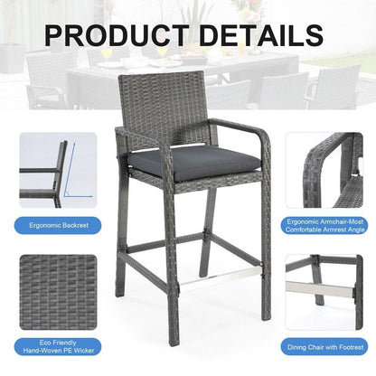 Tavolo da bar alto e sedie in vimini PE FINCATI per esterni, set rettangolare di lusso moderno extra-large per quattro/sei persone