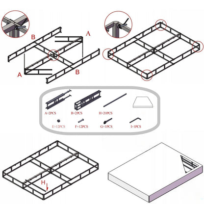 Rete per materasso con struttura in metallo resistente, profilo alto 9 pollici, con fodera grigia