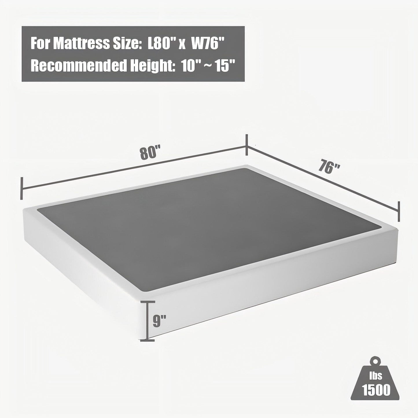 Rete per materasso con struttura in metallo resistente, profilo alto 9 pollici, con fodera grigia