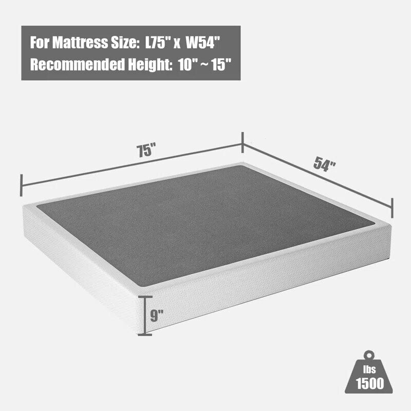 Rete per materasso con struttura in metallo resistente, profilo alto 9 pollici, con fodera grigia