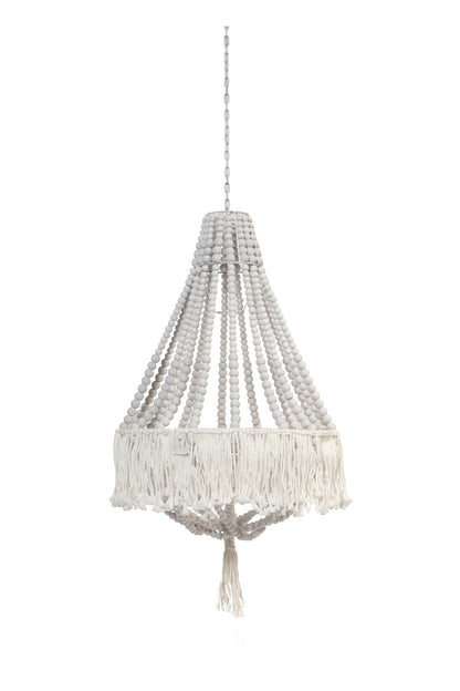 Bubbles - Lampadario Sfere Legno Con Frange Bianco