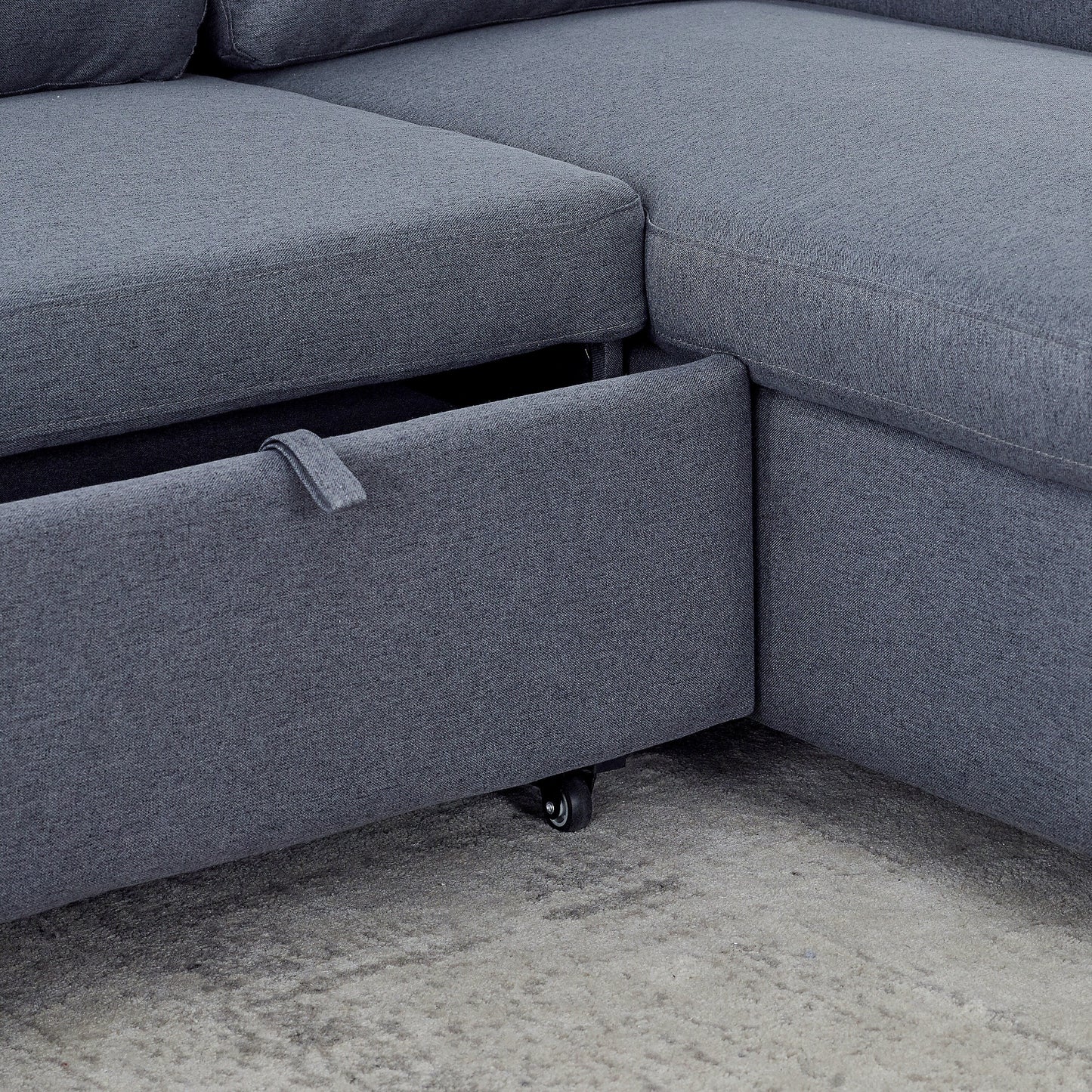 Divano letto reversibile FX 78.8 con letto estraibile, comodo divano letto a L in lino, mobili per soggiorno S