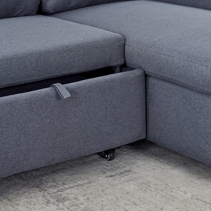 Divano letto reversibile FX 78.8 con letto estraibile, comodo divano letto a L in lino, mobili per soggiorno S