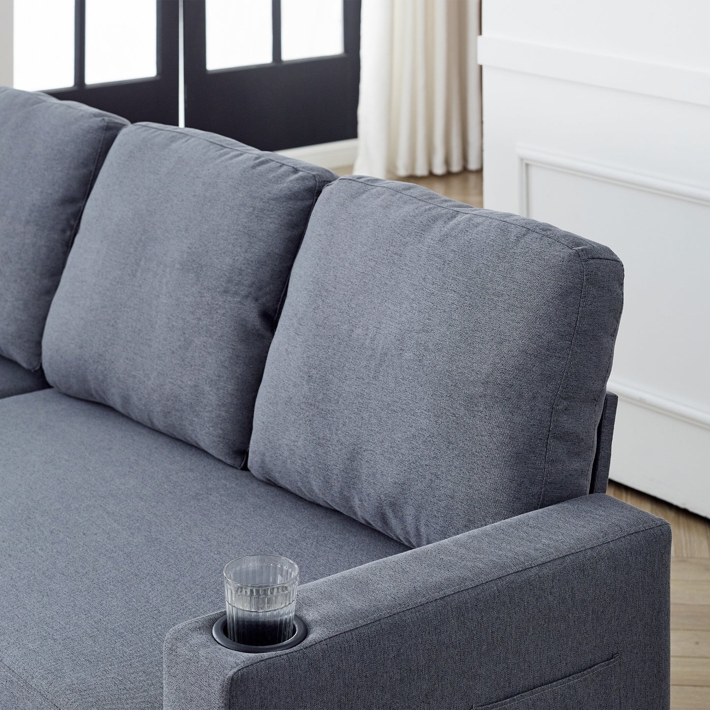 Divano letto reversibile FX 78.8 con letto estraibile, comodo divano letto a L in lino, mobili per soggiorno S