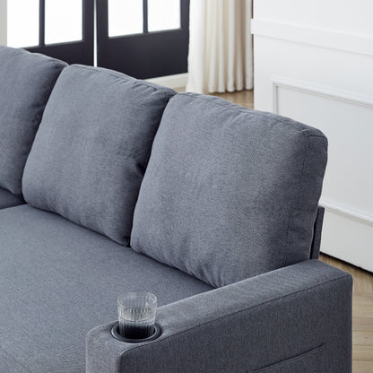 Divano letto reversibile FX 78.8 con letto estraibile, comodo divano letto a L in lino, mobili per soggiorno S