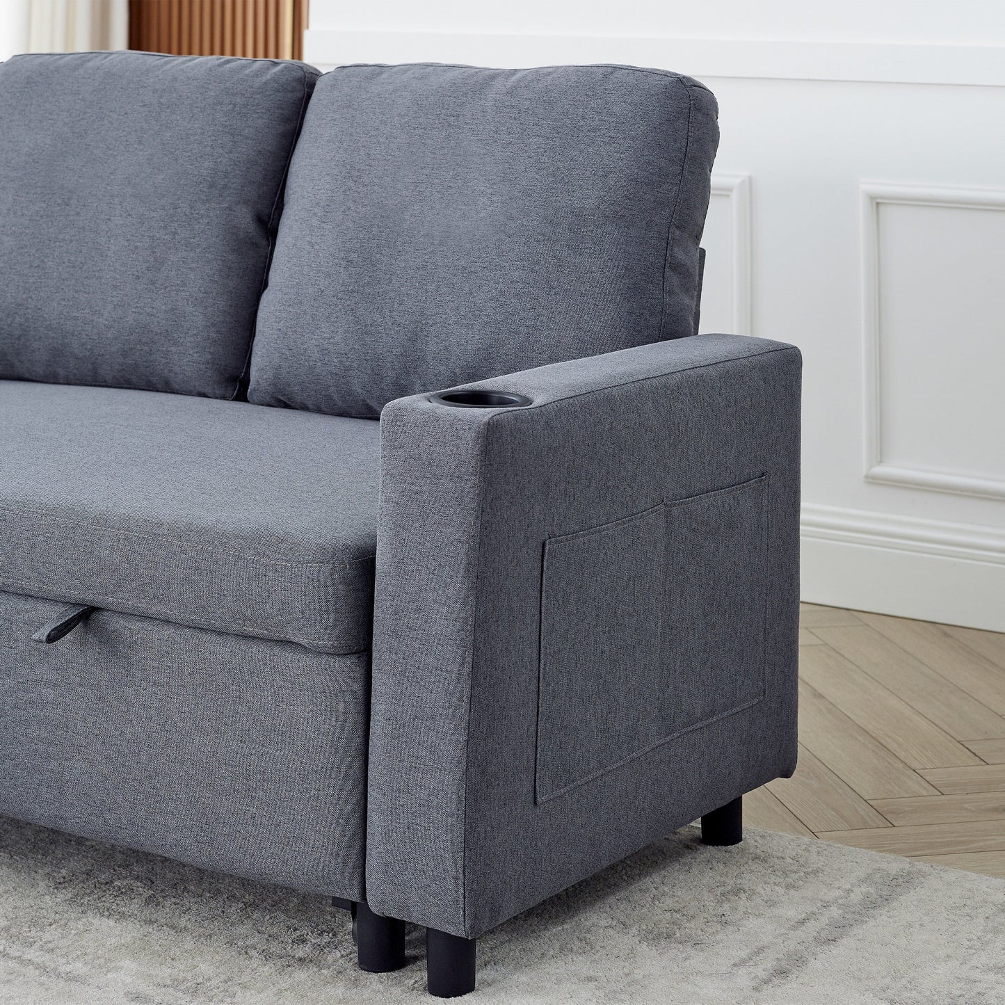 Divano letto reversibile FX 78.8 con letto estraibile, comodo divano letto a L in lino, mobili per soggiorno S