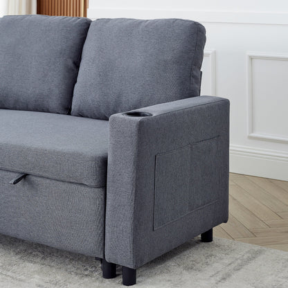 Divano letto reversibile FX 78.8 con letto estraibile, comodo divano letto a L in lino, mobili per soggiorno S