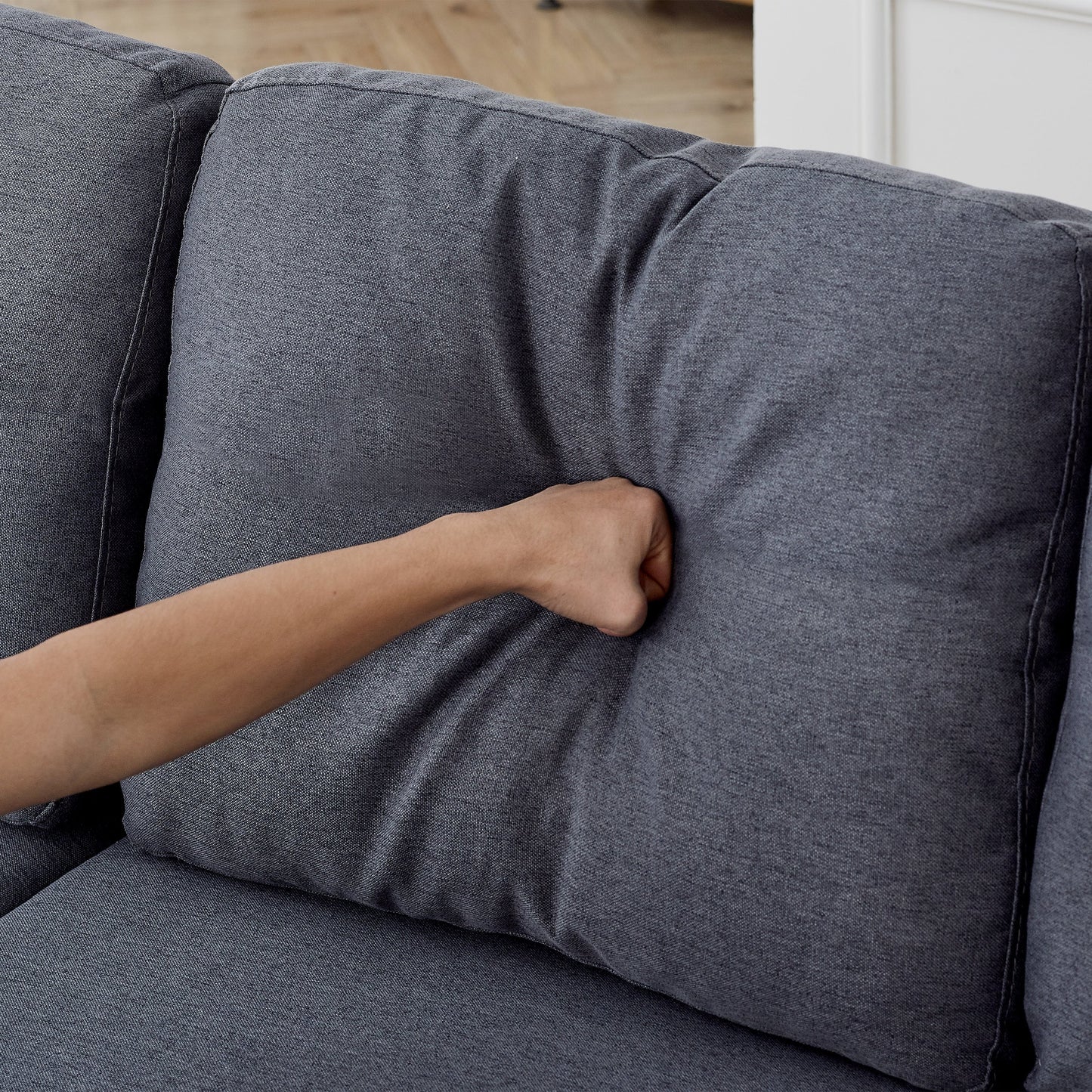 Divano letto reversibile FX 78.8 con letto estraibile, comodo divano letto a L in lino, mobili per soggiorno S