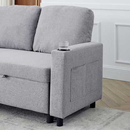 Divano letto reversibile FX 78.8 con letto estraibile, comodo divano letto a L in lino, mobili per soggiorno S