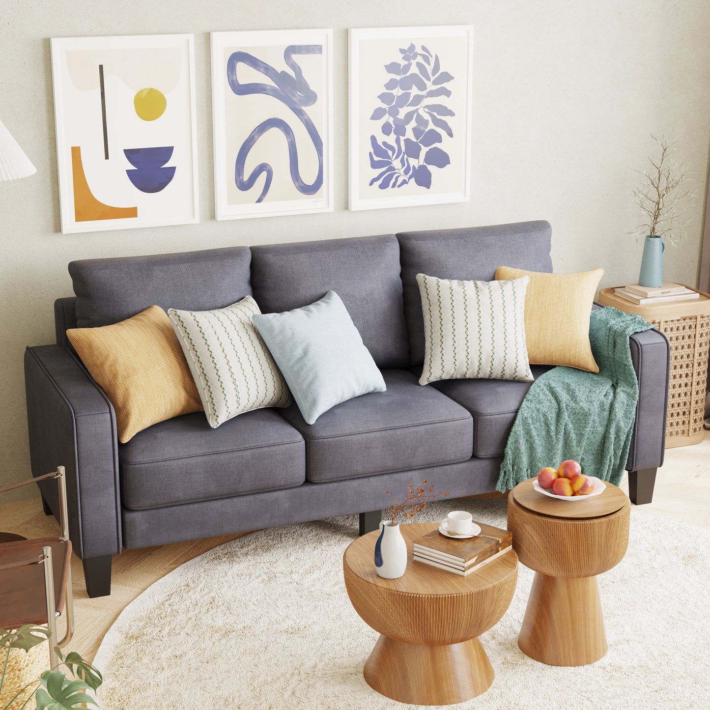 Divano in tessuto a 3 posti con contenitore sotto il cuscino