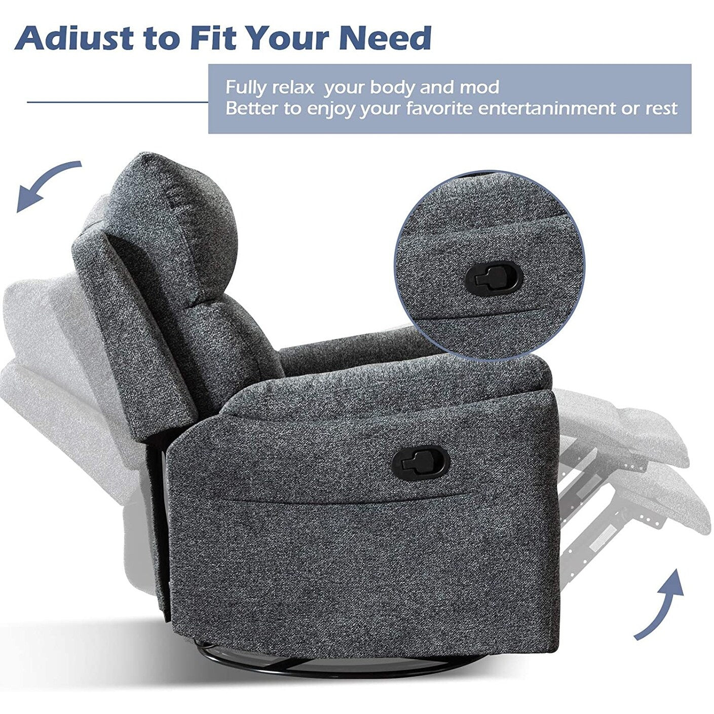 Poltrona reclinabile girevole manuale imbottita in tessuto