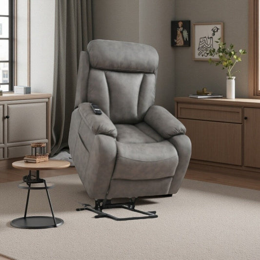 Poltrona reclinabile elettrica in tessuto con telecomando, cuscini imbottiti, tasca portaoggetti laterale e telaio resistente e robusto per anziani