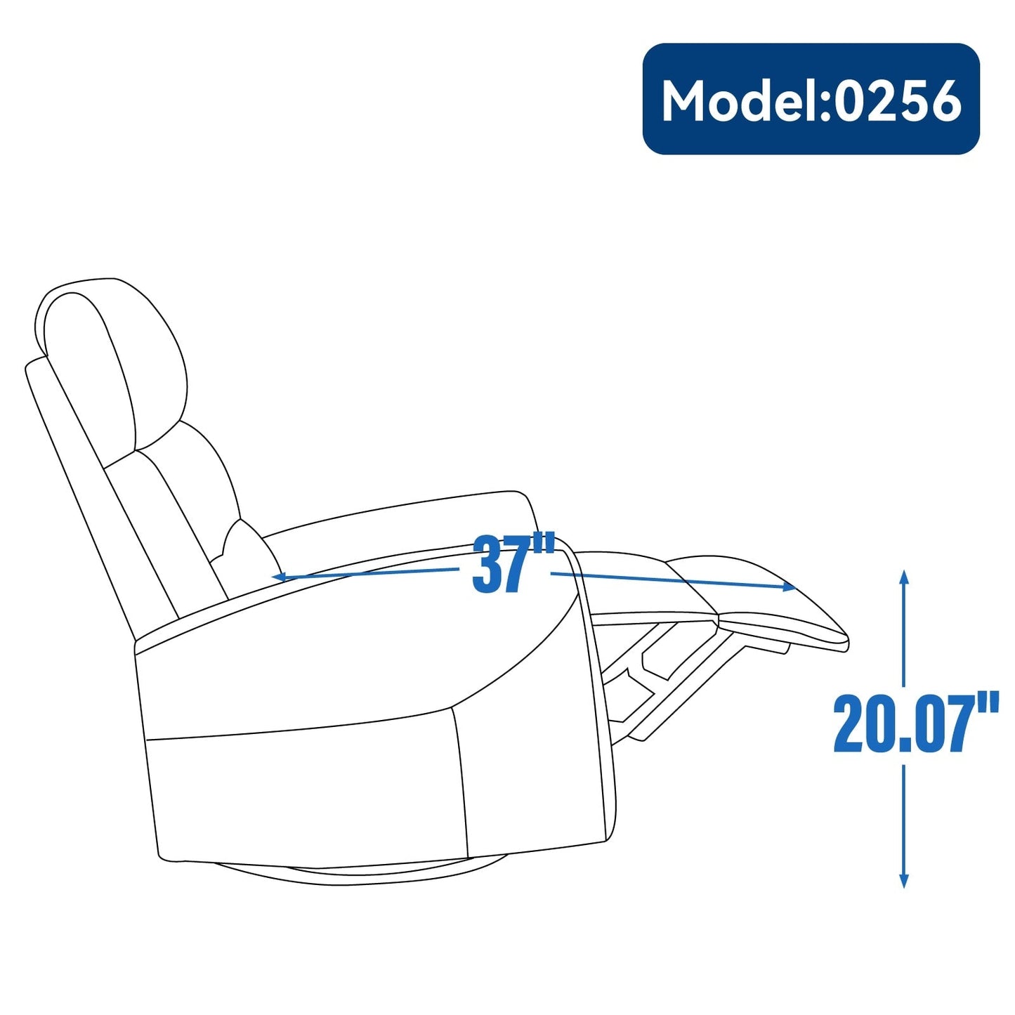 Poltrona reclinabile in tessuto con base girevole a 360°, poltrona reclinabile manuale con leva laterale, comoda poltrona lounge
