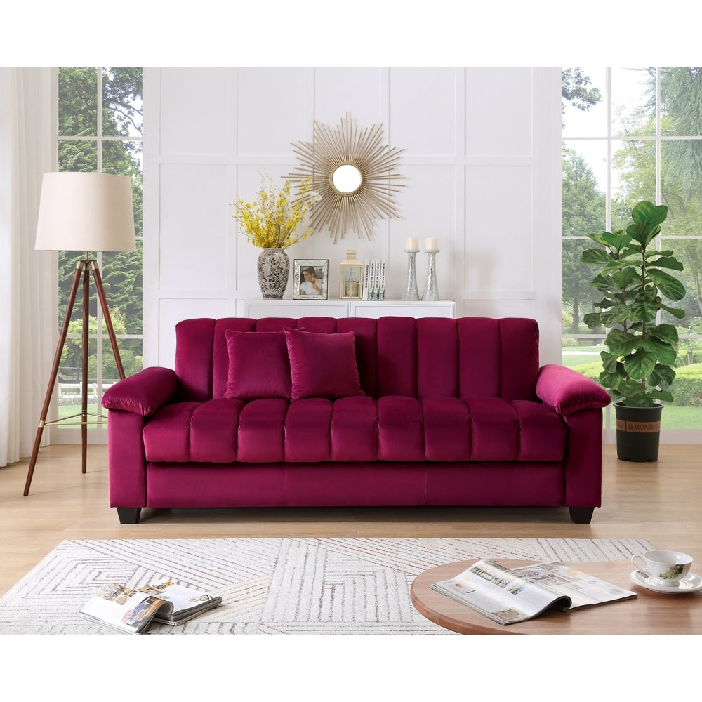 Divano letto trasformabile con schienale a canale rivestito in tessuto per soggiorno