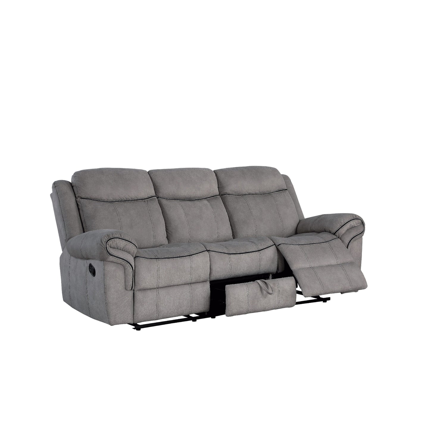 Divano Motion rivestito in tessuto con consolle e portabicchieri, grigio