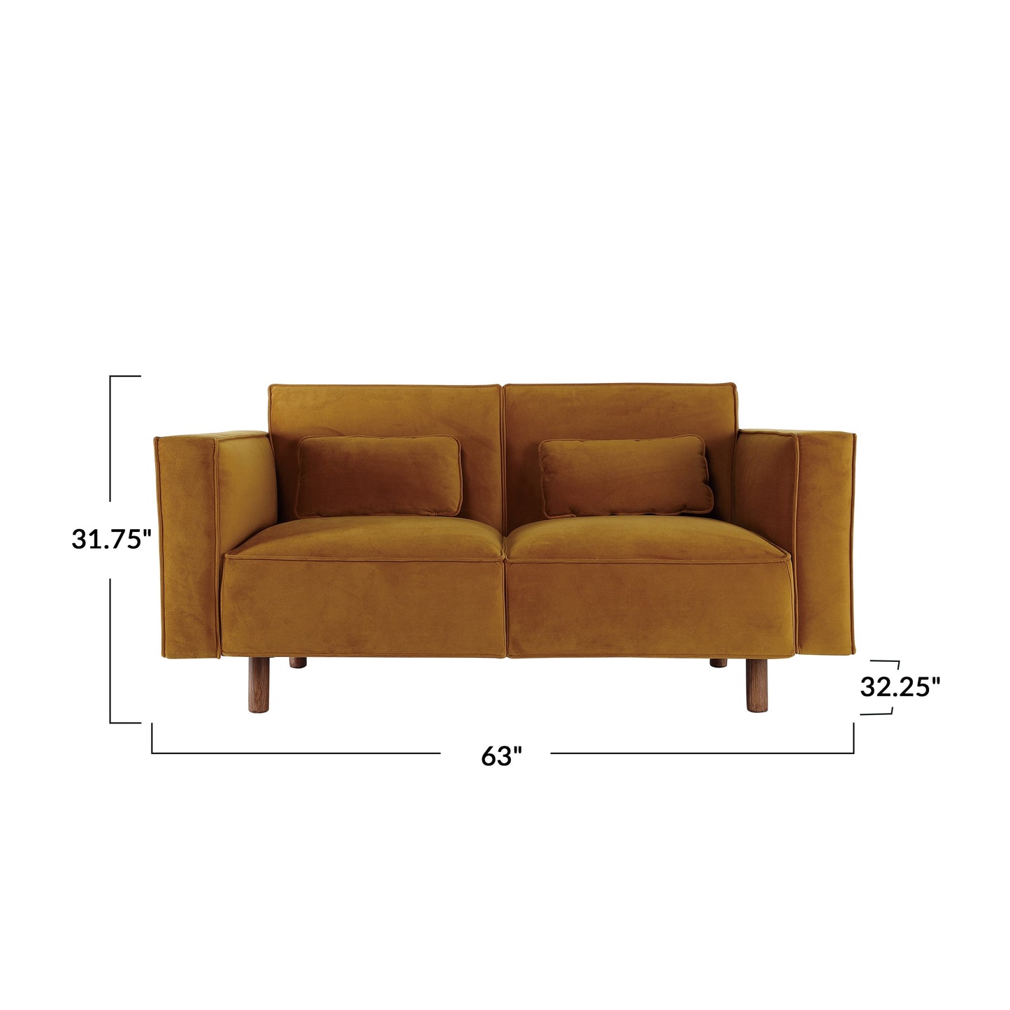 Divano rivestito in tessuto con gambe in legno, Chartreuse - 63,0 L x 32,3 W x 31,9 H