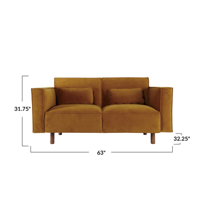 Divano rivestito in tessuto con gambe in legno, Chartreuse - 63,0 L x 32,3 W x 31,9 H