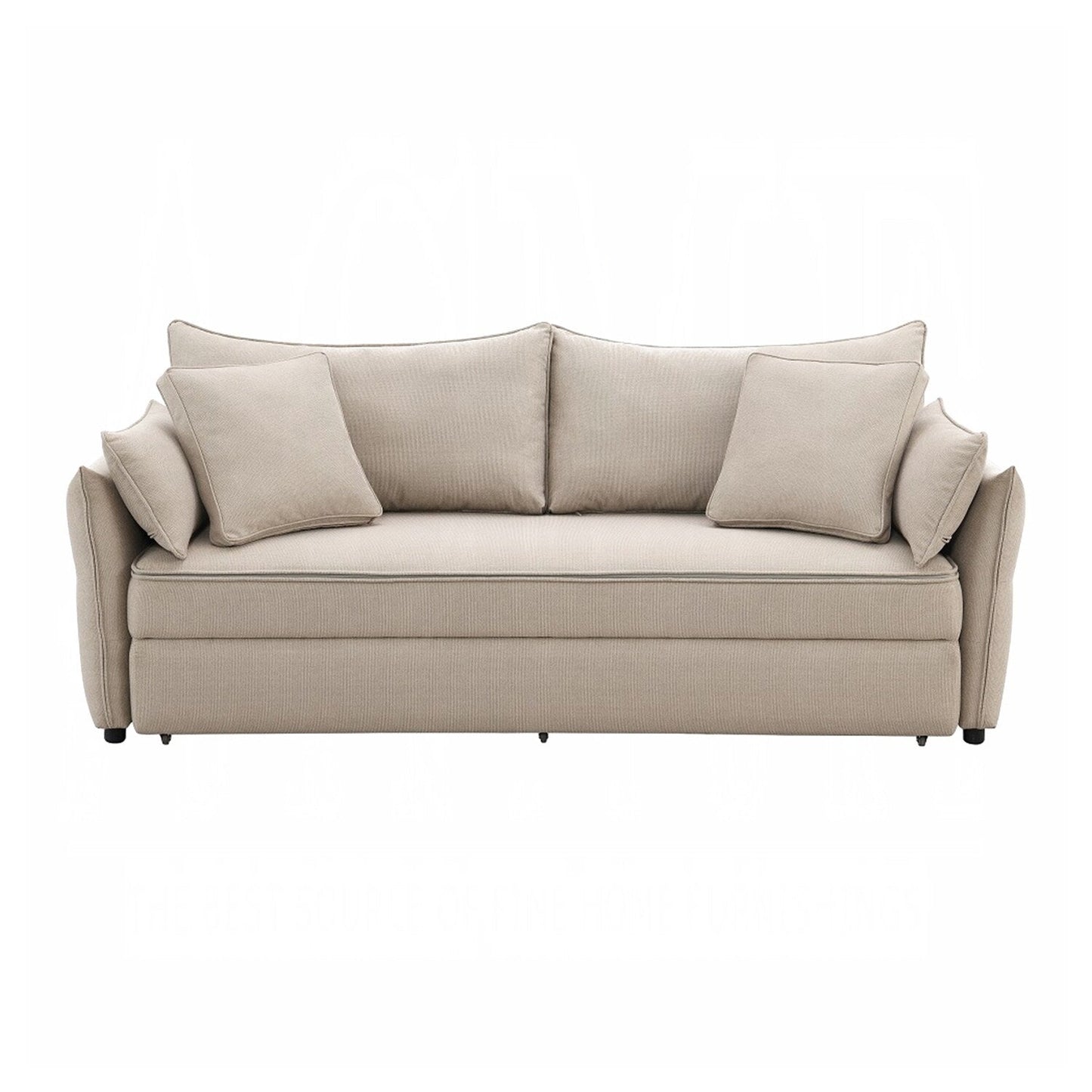 Divano in tessuto e legno con letto estraibile, design beige