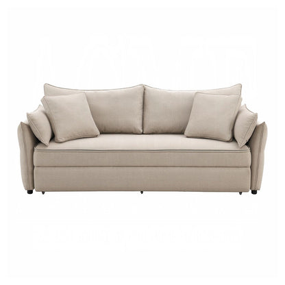 Divano in tessuto e legno con letto estraibile, design beige