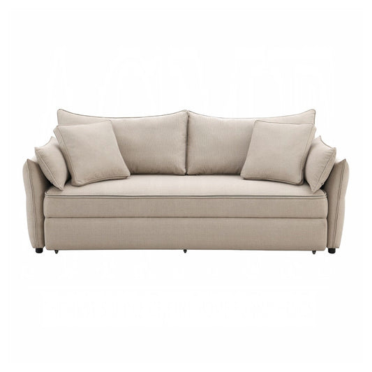 Divano in tessuto e legno con letto estraibile, design beige
