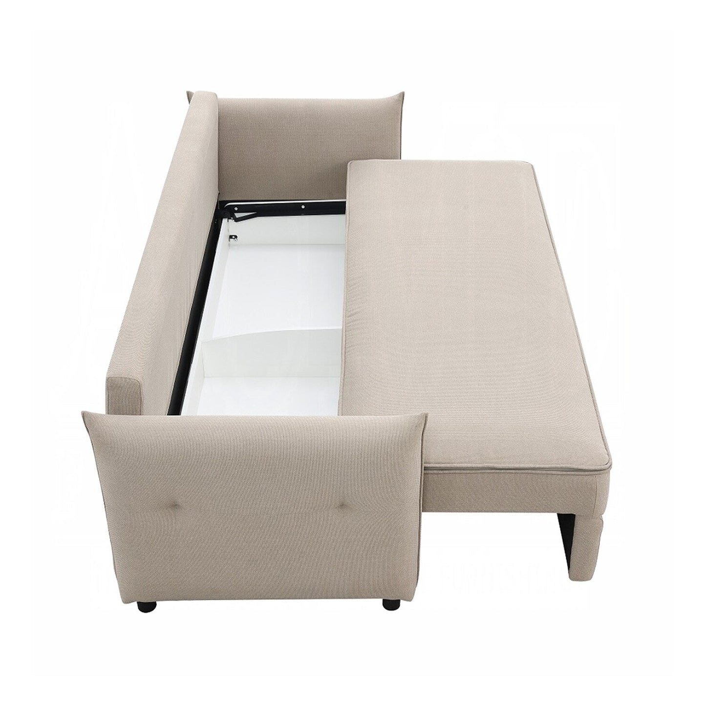 Divano in tessuto e legno con letto estraibile, design beige