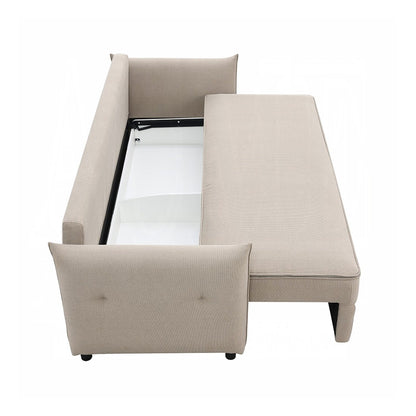 Divano in tessuto e legno con letto estraibile, design beige