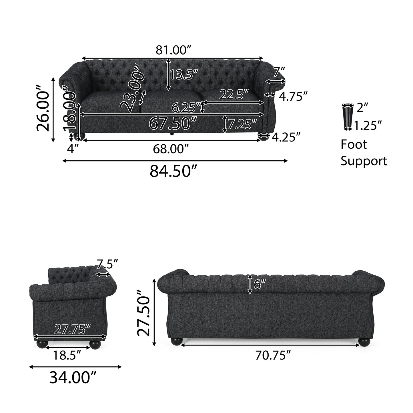 Divano a 3 posti imbottito Farhart di Christopher Knight Home