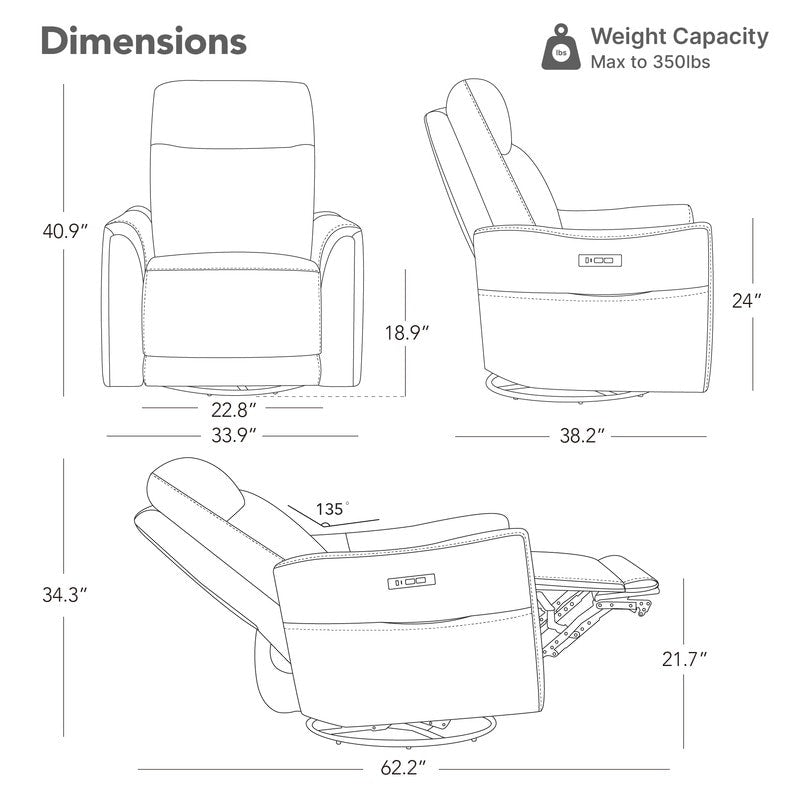 Poltrona reclinabile girevole elettrica Farley in vera pelle per cameretta dei bambini