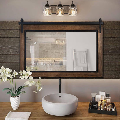 Specchio da parete per il bagno in legno naturale in stile porta del fienile della fattoria