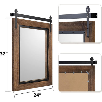 Specchio da parete per il bagno in legno naturale in stile porta del fienile della fattoria