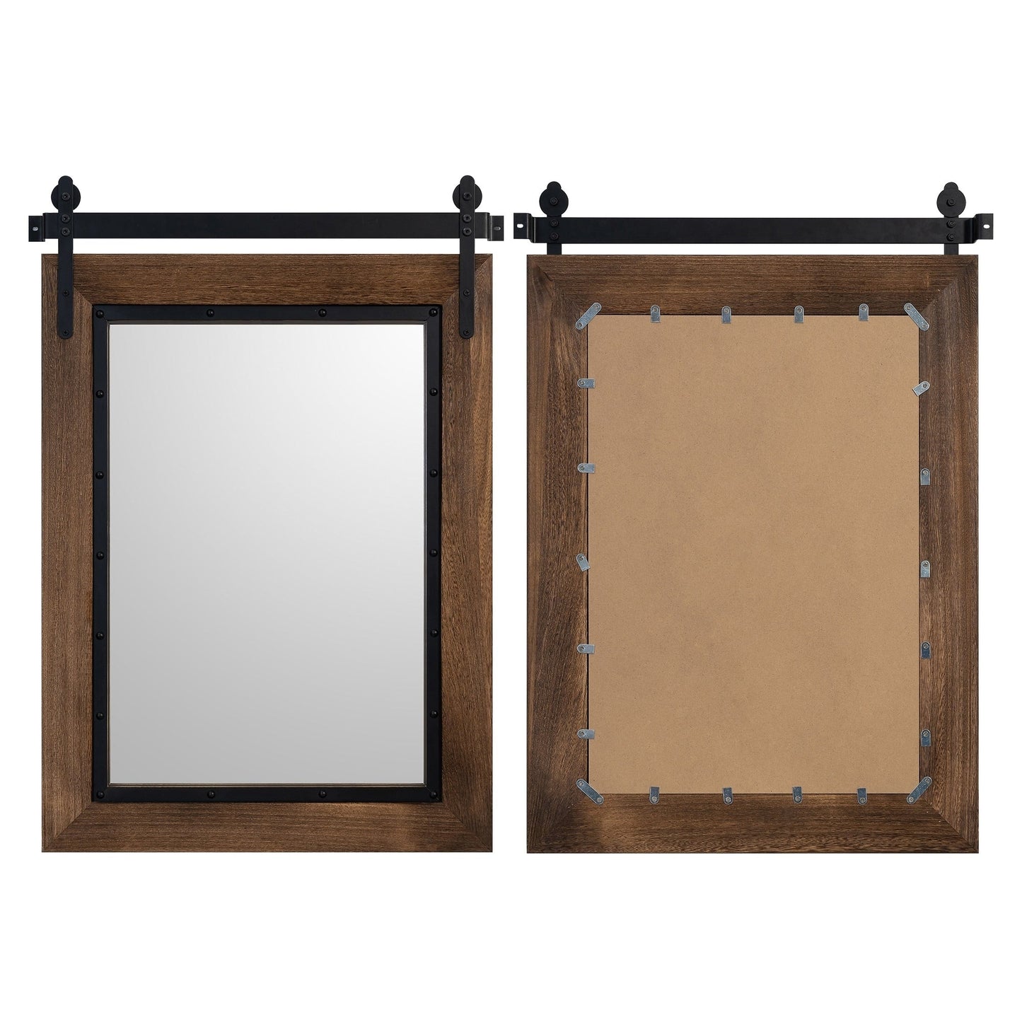 Specchio da parete per il bagno in legno naturale in stile porta del fienile della fattoria