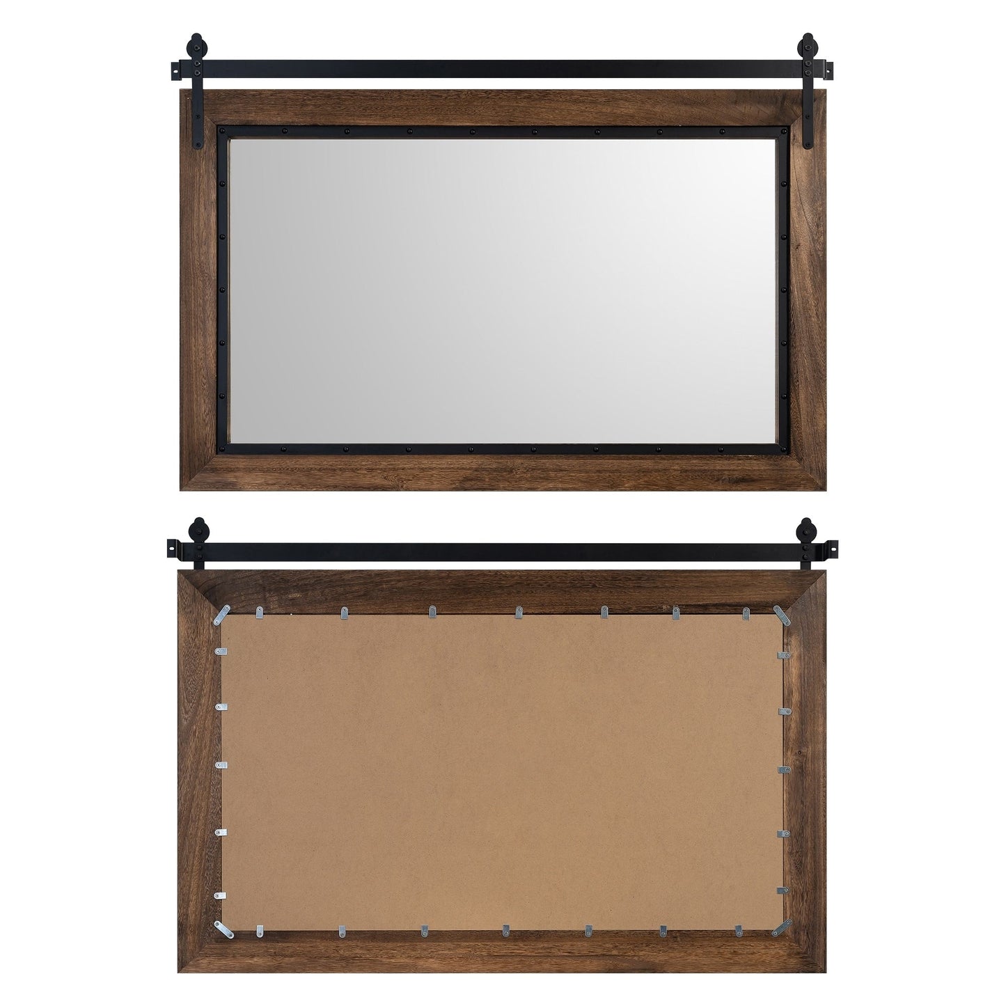 Specchio da parete per il bagno in legno naturale in stile porta del fienile della fattoria