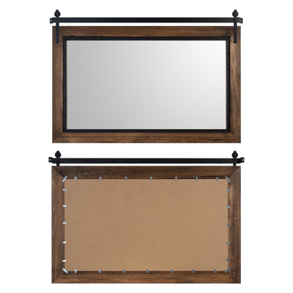 Specchio da parete per il bagno in legno naturale in stile porta del fienile della fattoria