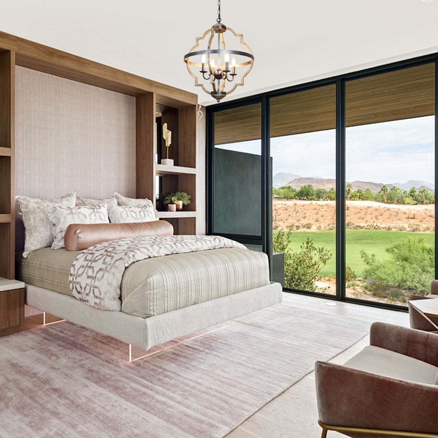 Lampadario a 4 luci in metallo anticato stile fattoria