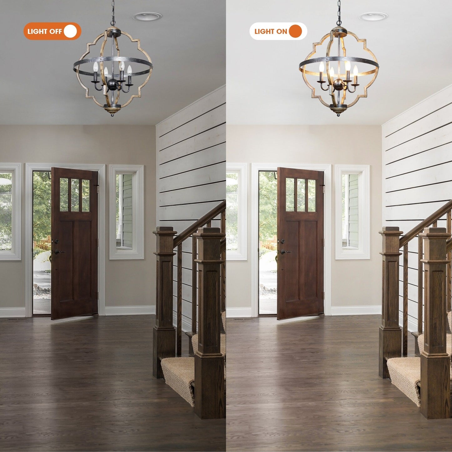 Lampadario a 4 luci in metallo anticato stile fattoria