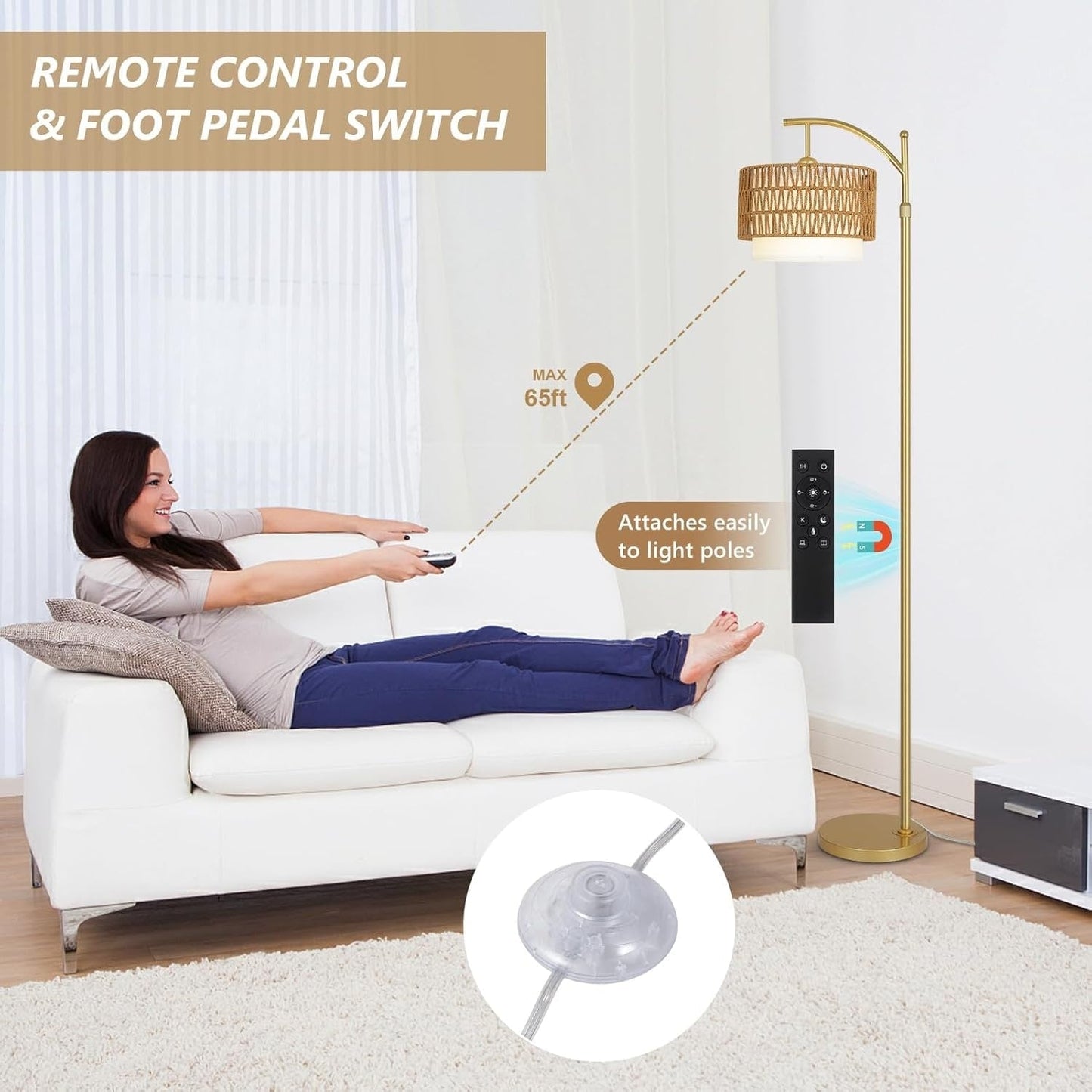 Lampade da terra in stile fattoria con telecomando e lampadina dimmerabile