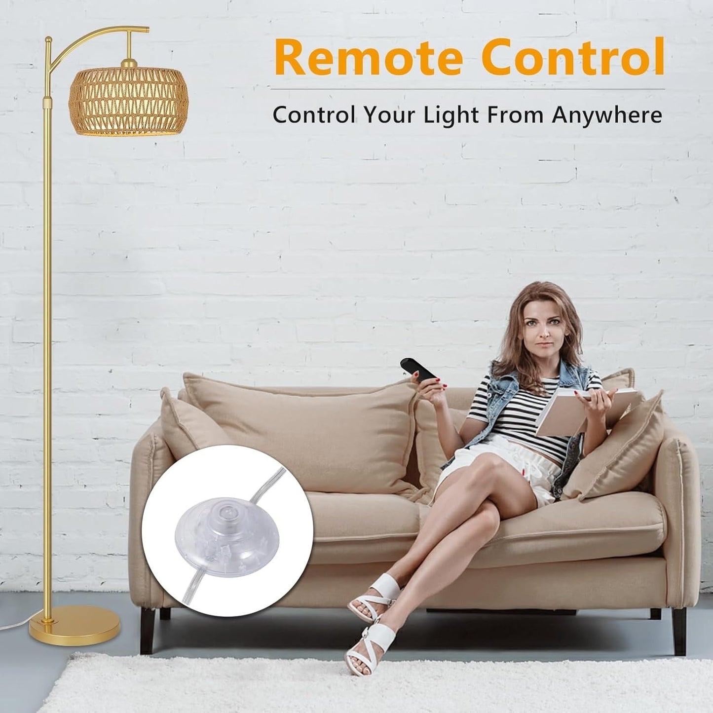 Lampade da terra in stile fattoria con telecomando e lampadina dimmerabile