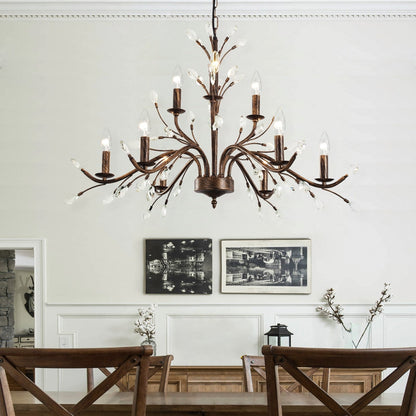 Lampadario di cristallo in stile candela con ramo di albero in stile retrò da fattoria