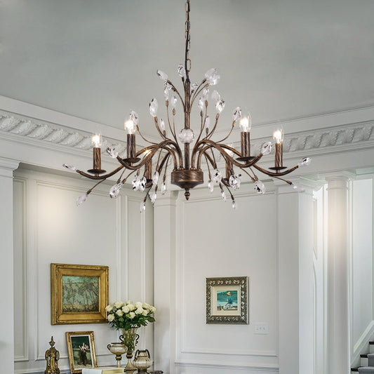 Lampadario di cristallo in stile candela con ramo di albero in stile retrò da fattoria