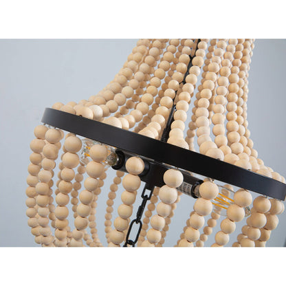Lampadario moderno con perline in legno stile fattoria