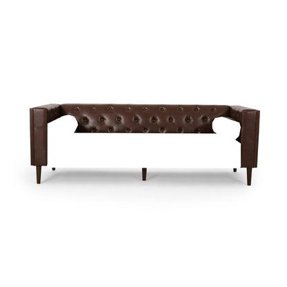 Divano a 3 posti con bottoni in similpelle e gambe in legno di betulla