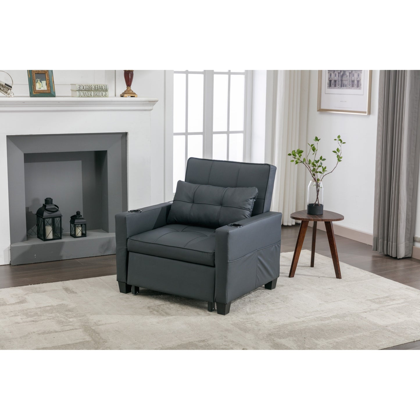 Divano letto trasformabile in similpelle con porte USB