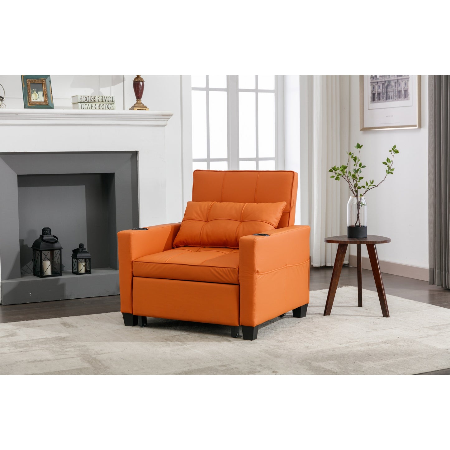 Divano letto trasformabile in similpelle con porte USB