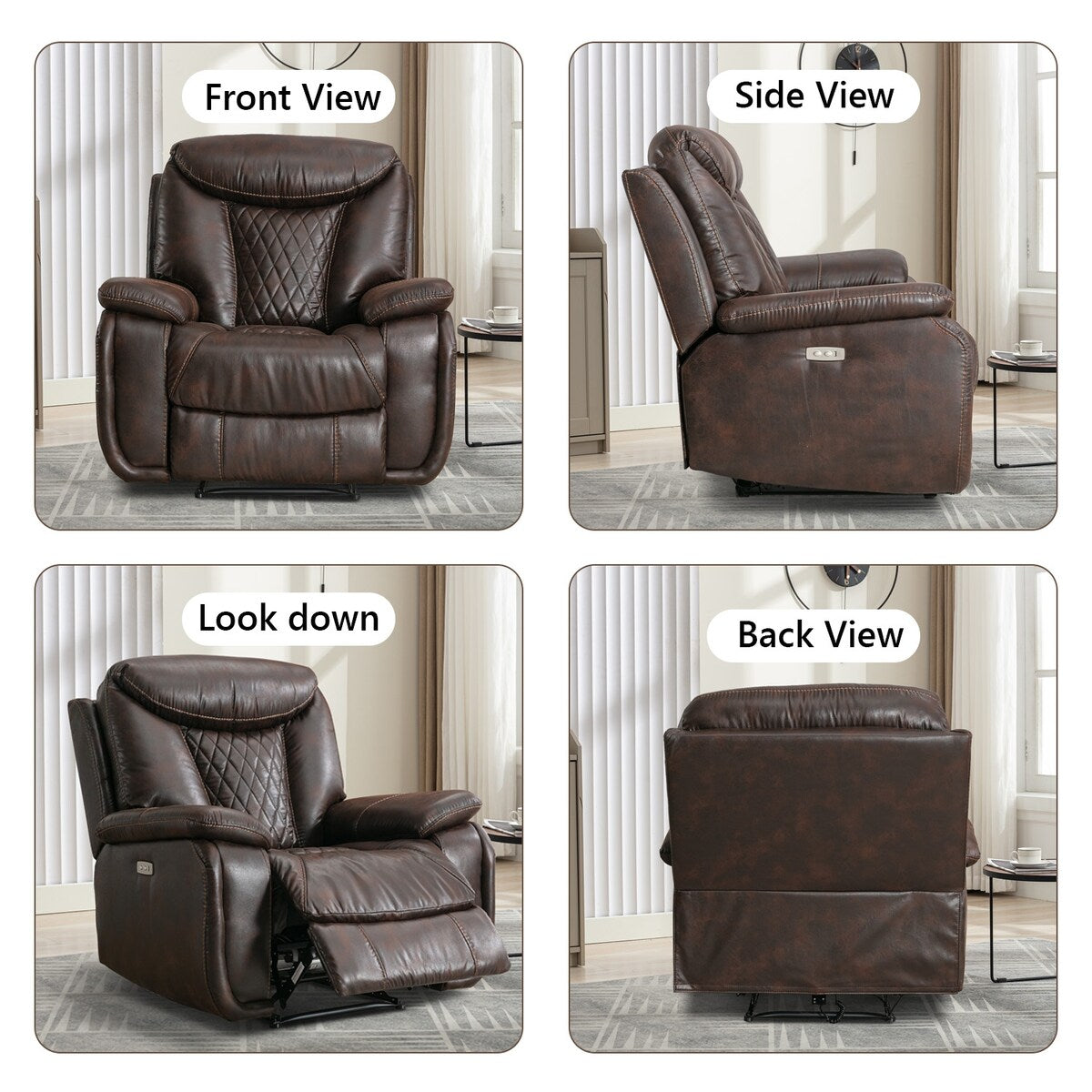 Poltrona reclinabile elettrica in pelle Ebello con comodo poggiapiedi per il soggiorno