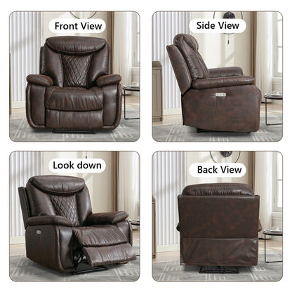 Poltrona reclinabile elettrica in pelle Ebello con comodo poggiapiedi per il soggiorno