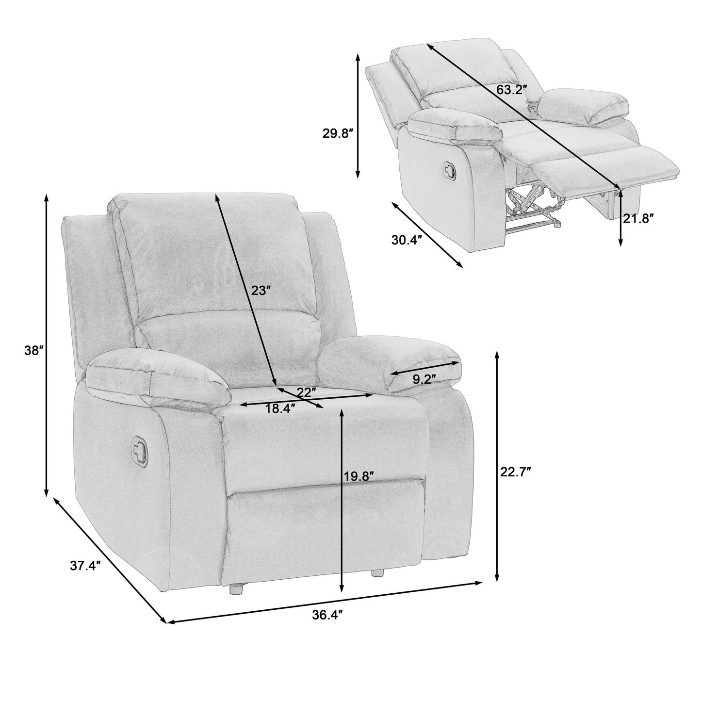 Poltrona in similpelle, divano singolo, reclinabili regolabili