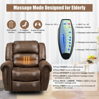 Poltrona reclinabile elettrica oversize in similpelle con telecomando, massaggio e riscaldamento